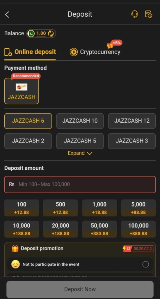 188pkr Deposit